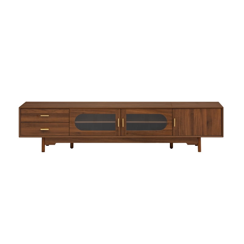 79-in TV Stand for TVs Up to 85", Storage Console Cabinet with Glass Doors & 2 Drawers, Entertainment Center with Cable Holes