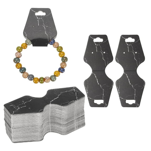 100 PCS Bracelet Display Cards, Jewelry Display Cards Marble Paper Bracelet Packaging Cards for Selling Jewelry(Black)