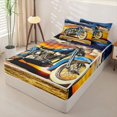 thumbnail image 2 of Castle Fairy Vintage Motorcycle Zipper Full Size Comforter Sets with Fitted Sheet and 2 Pillowcases,Sunset Art Zipper Bedding Set for Bedroom,Blue Orange,4pcs,Black Reversible, 2 of 6