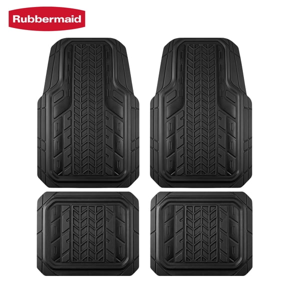 Rubbermaid Car Floor Mats, Heavy Duty Rubber Car Floor Mats Set,Injection Molded Aluminum Film All Weather Floor Mat, Waterproof Universal Trim-to-Fit Automotive SUV Sedan Van,Black