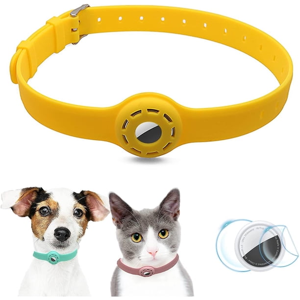 Soporte para collar Airtag para perros, collar Airtag para gatos con 1 protector de pantalla HD, collares de silicona suave para gatos de 9 a 19,5 pulgadas, perros pequeños y cachorros, compatible con