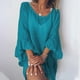 thumbnail image 2 of Vestido de blusa de manga tres cuartos con volantes y cuello redondo de color sólido para mujer Pompotops  hdfakjf2780, 2 of 9
