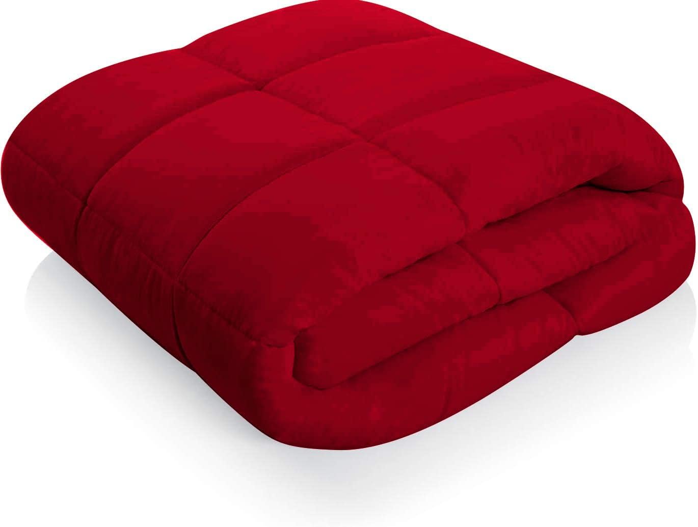 D.N.G. BEDDINGS Deluxe All Seasons Full/Queen Size 800 Thread Count, Solid Blood Red Down Alternative 3 Piece Box Design Comforter Set 100% Egyptian Cotton