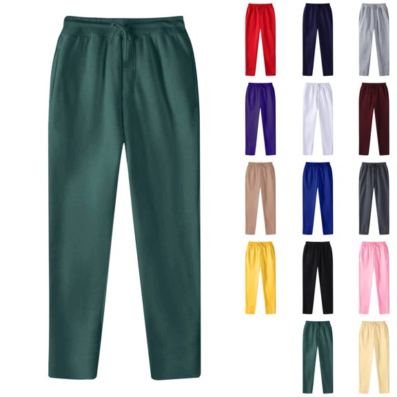 Facnwert Men's Fashion Summer Drawstring Elastic Waist Solid Color Casual Sweat Length Pants Comfort Colors Wide Leg Pants