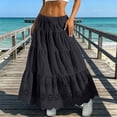 thumbnail image 2 of Arlun Women's Boho Eyelet Embroidery Maxi Skirts Elastic High Waist A-Line Summer Casual Beach Long Skirt Loose Fit Solid Color Ruffle Tiered Flowy Beach Vacation Skirts 2026 Black one Size, 2 of 4