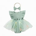 thumbnail image 1 of NIEWTR Robe à Col Licou Superposée à Blocs de Couleur pour Bébé Fille, Sans Manches, Fluide, Tenue d'Été (Vert, 0-3 Mois), 1 of 4