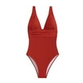 thumbnail image 4 of Jacenvly 2024 One Piece Swimsuits for Women New Style Sleeveless Solid V-Neck Surfing Swimwear Soft Women'S Vintage Printed Conservative Women'S Printed Beach Skirt Set Red, 4 of 10