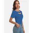 thumbnail image 3 of Womens Summer Short Sleeve T Shirts Knit Slim Fit One Piece Cutout Scoop Neck Going Out Date Night Tops, 3 of 6