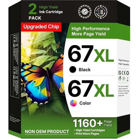 67XL HP Printer Ink Compatible  for HP Ink 67 for HP 67 Ink cartridges Black/Color Combo Pack for DeskJet 2755e 2855e 2700e 4155e 2734e 2827e 4100e Envy 6055 6455e Printer 67XL