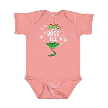 

Inktastic Funny Christmas I m the Boss Elf with Shoes and Hat Gift Baby Boy or Baby Girl Bodysuit