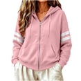 thumbnail image 3 of LUVDA Stripe Sleeve Zip Up Hoodie for Women Athletic Sweatshirt with Kangaroo Pocket Casual Loose Fit Top, 3 of 7