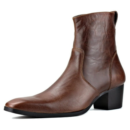 OSSTONE Dress Boots Chelsea Designer Boots for Men Zipper-up Leather Casual Heel Shoes JY002-Coffee-11.5 Coffee