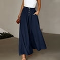 thumbnail image 2 of RYDCOT Women's Summer Solid Color Button High Waist Wide Leg Palazzo Pants with Pockets Navy, 2 of 8