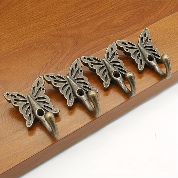 Butterfly Wall Hook, 1 Pc Vintage Bronze Metal Single Coat Hanger with Openwork Design, 1.34x2.09 Inch Small Decorative Hook for Hats, Keys, Towels, Entryway
