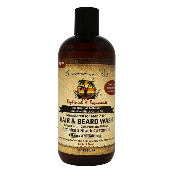 Sunny Isle Formulated For Men 2 N 1 Hair and Beard Wash Jamaican Black Castor Oil 12 Oz.