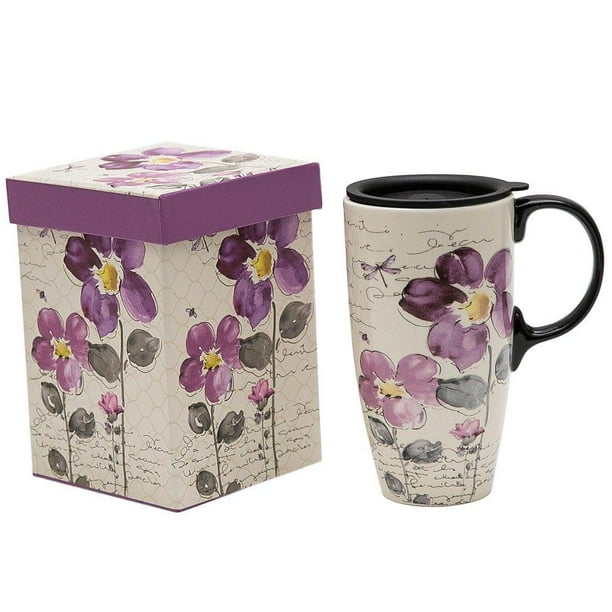 Topadorn Tall Ceramic Travel Mug 17 oz. Coffee Cups Sealed Lid With