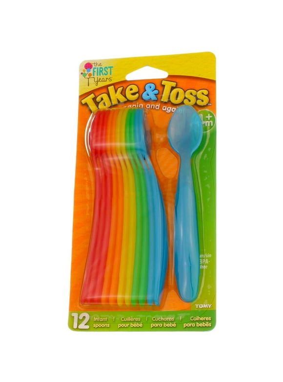 The First Years Take & Toss Dishwasher-Safe Infant Feeding Spoons, Rainbow Colors, 12 Pk