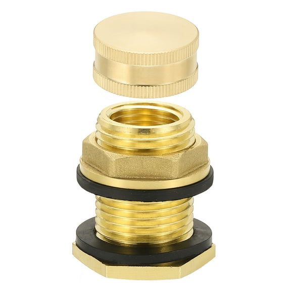 Uxcell Brass Bulkhead Fitting with Plug,1/2 Female x 3/4GHT Male, Garden Hose Fitting