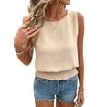 thumbnail image 3 of Womens Crew Neck Crop Tank Tops Cute Summer Sleeveless Smocked Tops L, 3 of 9