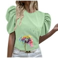 thumbnail image 1 of Mujeres Casual de manga corta de impresión plisada corta cuello redondo camiseta suelta blusa Tops OAVQHLG3B Store lin121212, 1 of 5