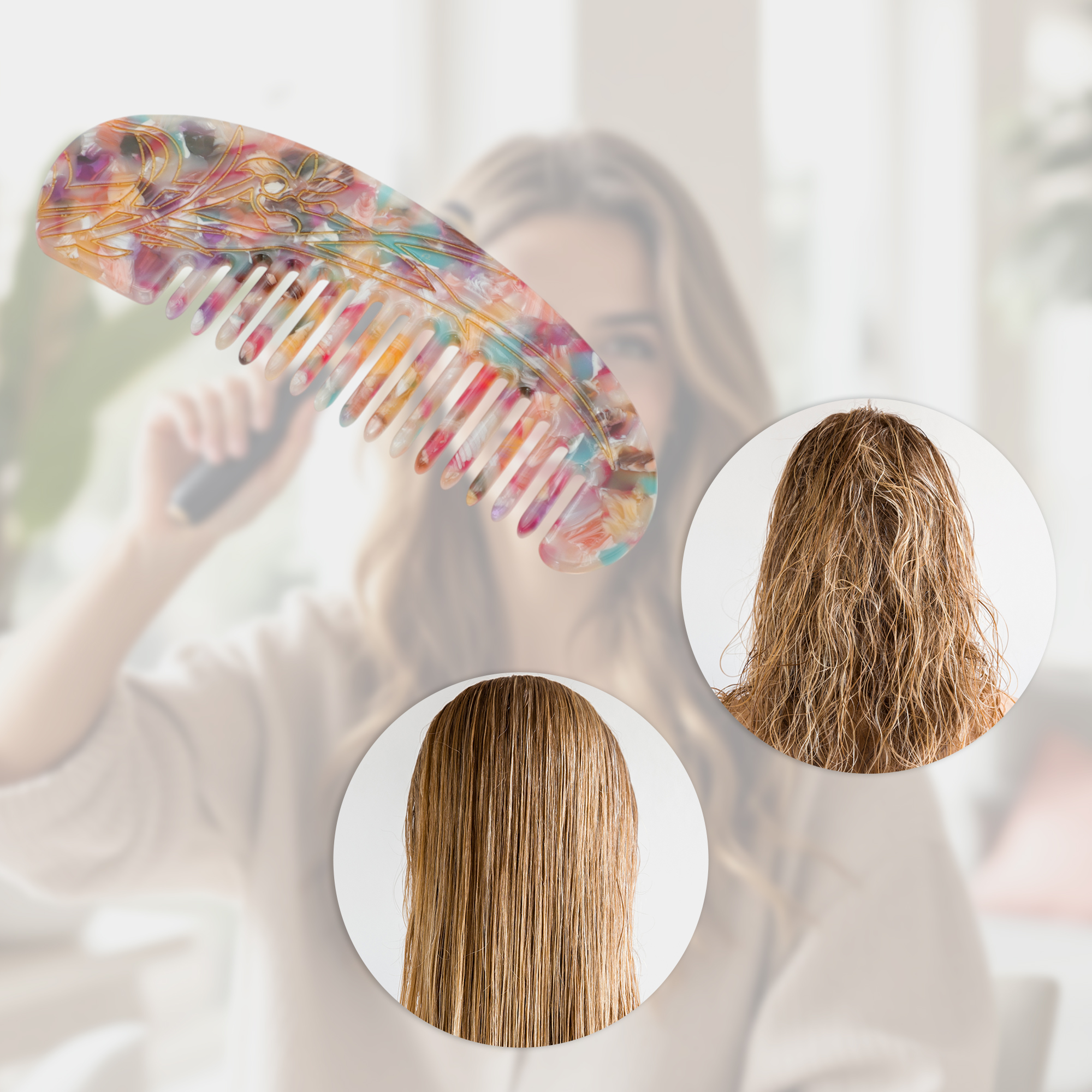 Unique Bargains 1 Pc Floral Half Round Hair Comb for All Hair Types Styles Colorful