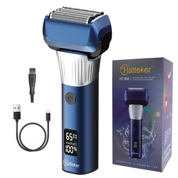 HATTEKER Electric Shaver Five-Head Mesh Shaver IPX6 Waterproof LED Display 2 Speed Settings Blue
