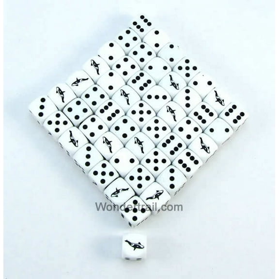 Orca Dice Opaque White with Black Pips 16mm (5/8in) Bulk Pack of 50 Koplow Games