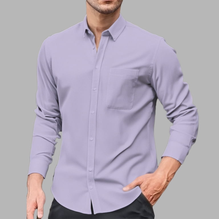 HOWPAY Mens Dress Shirts Long Sleeve Button down Shirts Regular Fit  Business Casual Stretch Solid Color Prom Wedding Lightweight Fall Clothes  Purple L - Walmart.com