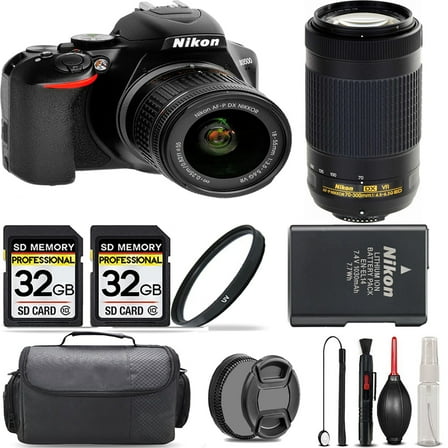 Nikon D3500 DSLR Camera with 18-55mm Lens   70-300mm VR Lens    UV Filter   64GB   Handbag And More!