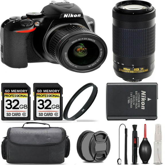 Nikon D3500 DSLR Camera with 18-55mm Lens   70-300mm VR Lens    UV Filter   64GB   Handbag And More!