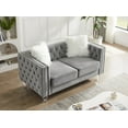 thumbnail image 3 of Gewnee Gray 2-Seater Velvet Accent Chair - Solid Eucalyptus Frame, Acrylic Crystal Legs, Removable Cushions & Pillows for Living Room/Bedroom, 3 of 10
