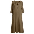 thumbnail image 3 of Vivianyo HD Women's Henley V Neck Caftan Maxi Dresses, 3/4 Sleeve Loose Casual Solid Long Dresses for Women, Women's Coffee, Sizes S-2XL, 3 of 7