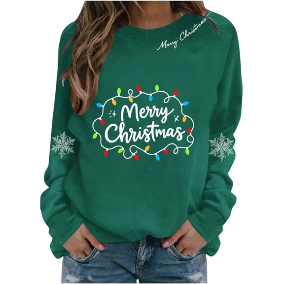Squevariel Women's Christmas Sweatshirts Oversized Crewneck Loose Hoodless Sweatshirt Casual Round Neck Xmas Graphic Print Fall Sweatshirt