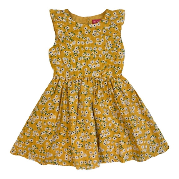 Zunie Girl Sundress Ruffle Sleeve Mustard Ditsy, Size XS (4/5)
