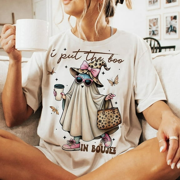 I Put The Boo In Boujee Ghost T-Shirt, Funny Girly Halloween Shirt, Cute Spooky Season Tee, Boujee Ghost Graphic Tee, Halloween Outfit Shirt