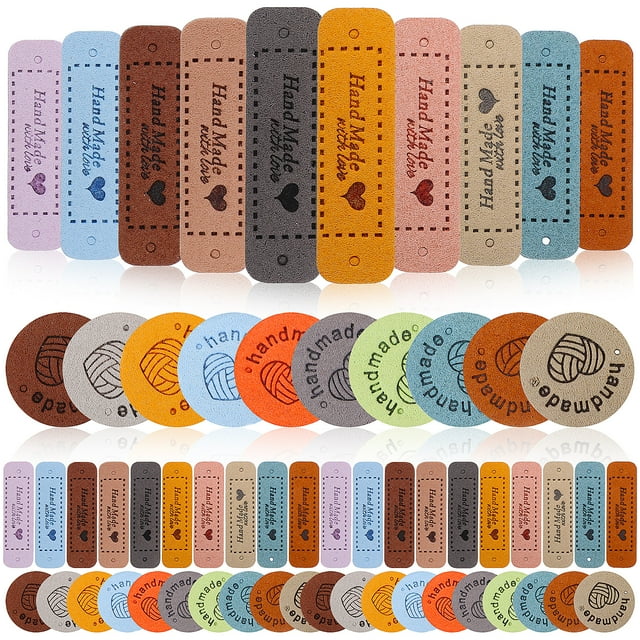 GAXIRE 60 etiquetas de ropa hechas a mano, etiquetas de costura para artículos hechos a mano, etiquetas de crochet con relieve para sombreros.