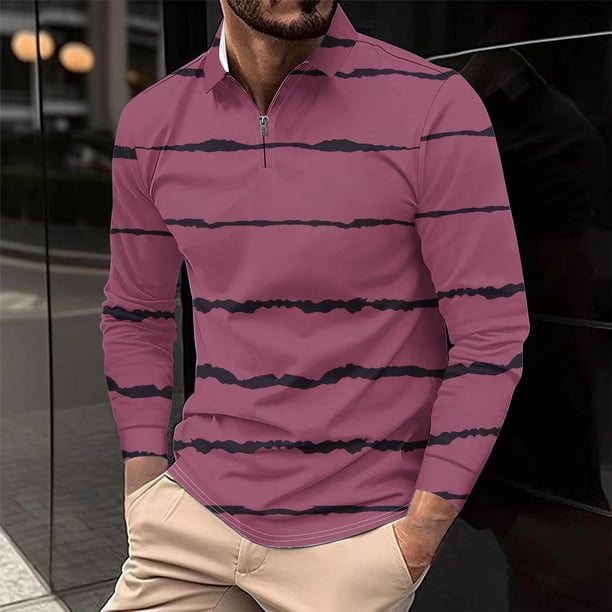 Blusa y camisa de manga larga con cuello vuelto para hombre, informal, con cuello vuelto, estampado, para fitness, deportiva, de manga larga, de poliéster