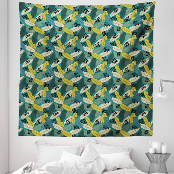 Banana Tapestry, Tropical Climate Foliage Leaf Plant Botanic Monstera Leaves Dots Continuous Pattern, Fabric Wall Hanging Decor for Bedroom Living Room Dorm, 5 Sizes, Multicolor, by Ambesonne