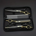 thumbnail image 1 of 5pcs Black Golden Pet Scissors Flat Tooth Curling Scissors Steel Comb Leather Bag Pet Grooming Tools, 1 of 7