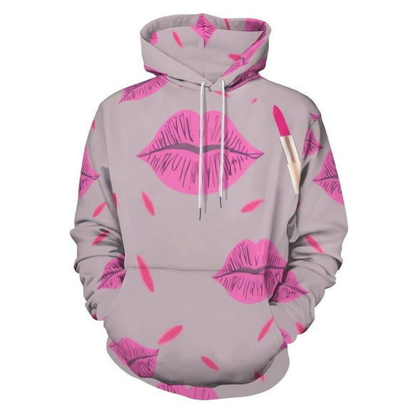 Pink Lips Lipstick Pattern 3D Print Hoodie Men Women Autumn Thin Pullover Sweatshirt Vintage Streetwear Tops