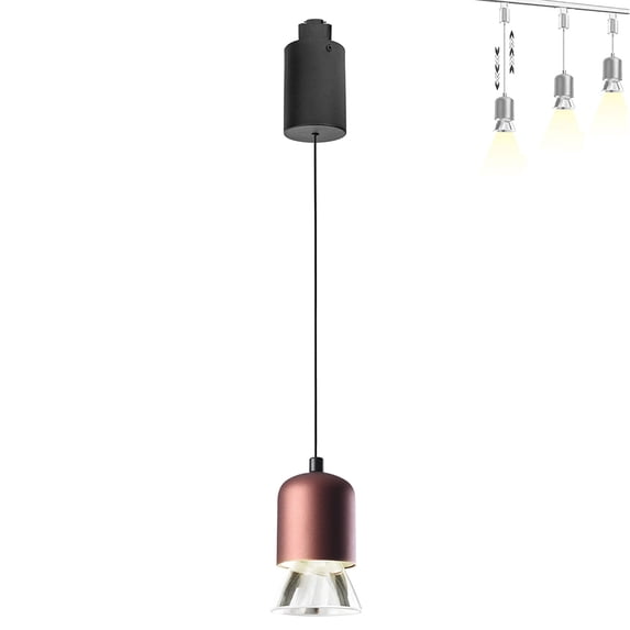 FSLiving 7W Adjustable Levitate Track Pendnat Light J-Type Retractable Lift Track Pendnat Light with Minimalist Modern Aluminum&Acrylic Shade Indoor Island Light Adjustable Wire Lamp,Brown - 1 Pack