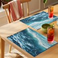 thumbnail image 4 of Teal Blue Beach Coastal Placemats Set of 6 Nautical Abstract Watercolor Place Mats Indoor Wipeable Table Mats Washable Cloth Dining Table Placemats for Kitchen Holiday Party Home Decor 13x19 Inch, 4 of 9