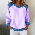 thumbnail image 2 of Yigetop Sweater with Denim Collar, Women's Long Sleeve Denim Patchwork Tops Casual Lapel Denim Stitching Pullover Sweatshirt Denim Pullover Purple XL, 2 of 4
