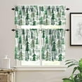 thumbnail image 4 of Green Forest Tree Curtain Set, Pine Coniferou Trees Forest Watercolor Design Window Valances and Tier Set for Kitchen Living Room, 54''x18'' & 27''x36''x2, 3 Panels, 4 of 5