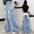 thumbnail image 6 of Dpytoraw Girls Distressed Jeans, Angel Wings Rhinestone Straight Loose Pants Blue Size 3-4 Years, 6 of 6