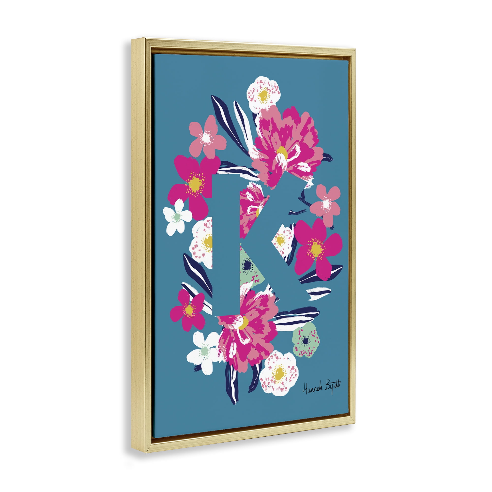 Stupell Industries Floral Bloom Letter K Botanical & Floral Painting Gold Floater Framed Art Print Wall Art, 17 x 25