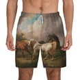thumbnail image 2 of Goofa Three Horses Oil Painting Printed Men's Swim Trunks Board Shorts Quick Dry Mens Swimming Trunks with Compression Liner,Breathable Fit Hawaii Beach Shorts-Medium, 2 of 9