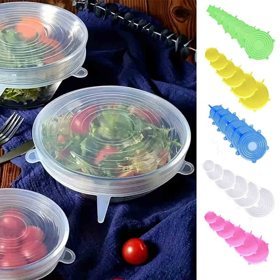 6 PCS Reusable Silicone Stretch and Seal Lids for Food Storage, Silicone Stretch Lids ,Flexible Round Silicone Bowl Covers, Keep Food Fresh Reusable Airtight Food Wrap Covers