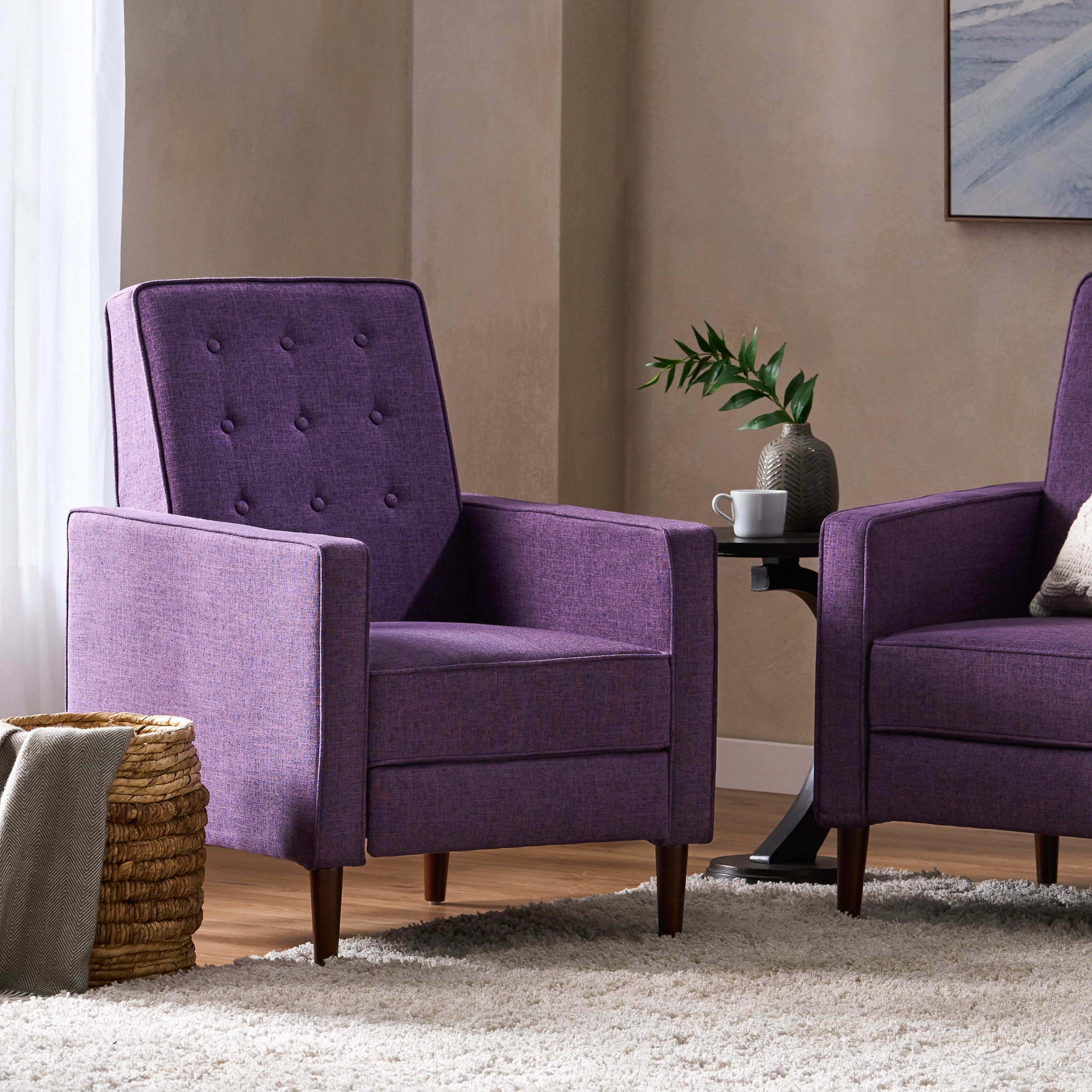 Euroco Modern Fabric Recliner Chair with Espresso Wood Legs, Adjustable Backrest & Plush Upholstery, Space-Saving Design