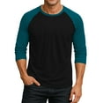 thumbnail image 2 of Men's Long Sleeve Round Neck Contrast Color Raglan Three Quarter Sleeve T-Shirt Top for Spring Fall Weekend Outfit,Black,L, 2 of 8